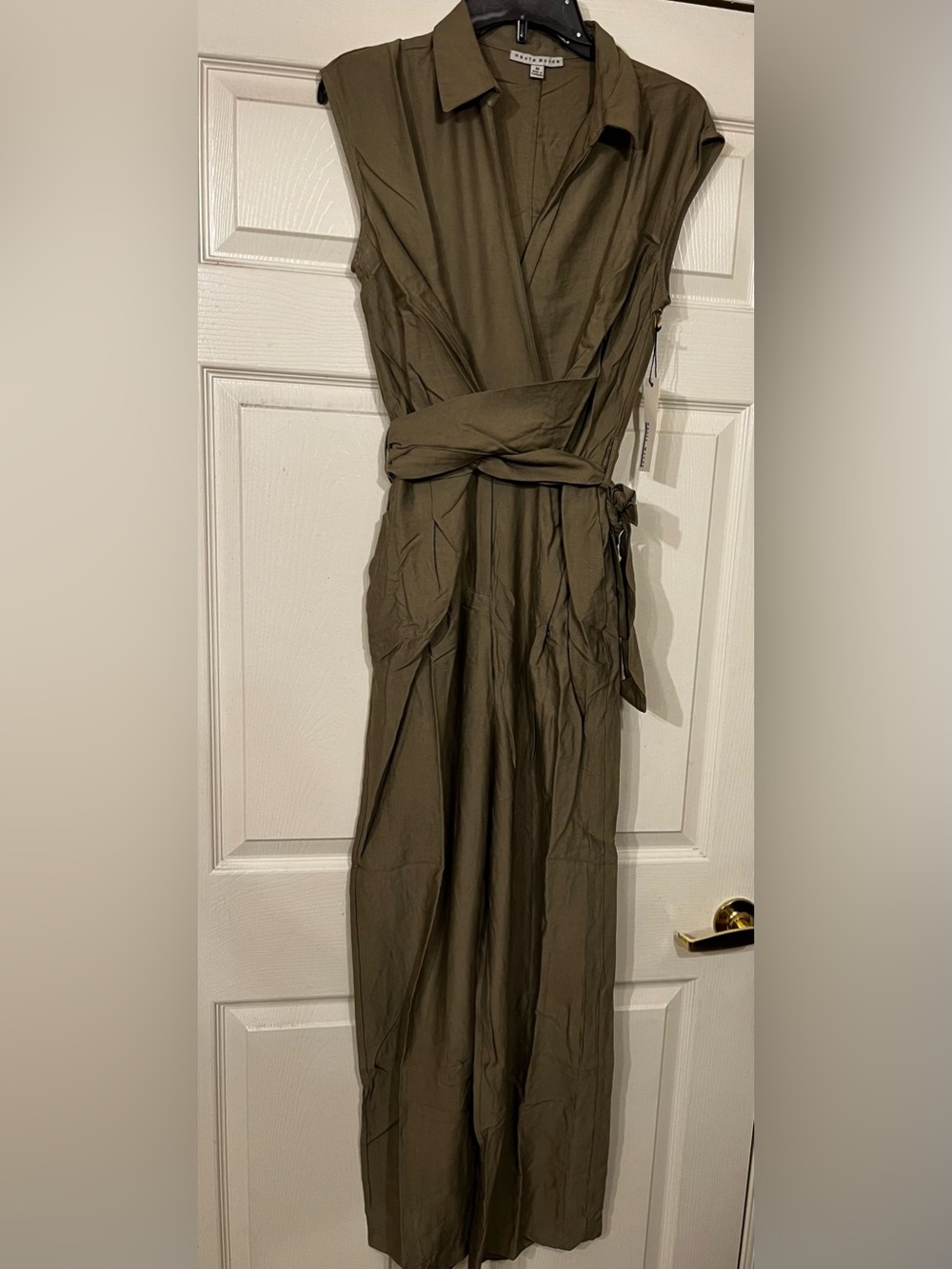 Haute Monde Sleeveless Wrap Jumpsuit in Olive - Picture 4 of 5
